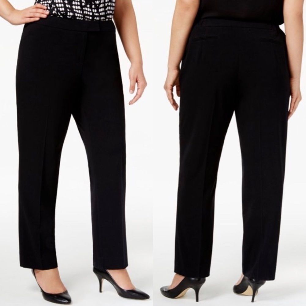 ANNE KLEIN • Womens Black Zippered Wear To Work Pants Size 16